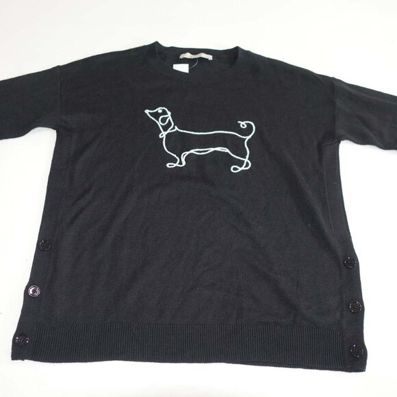 Loft Womens Dachshund Crewneck Sweater Small NWT Black Pullover Long Sleeves Dog - Picture 1 of 8